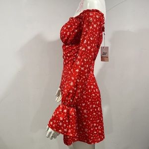 TIGER MIST RED FLORAL PATTERN MINI SUMMER DRESS